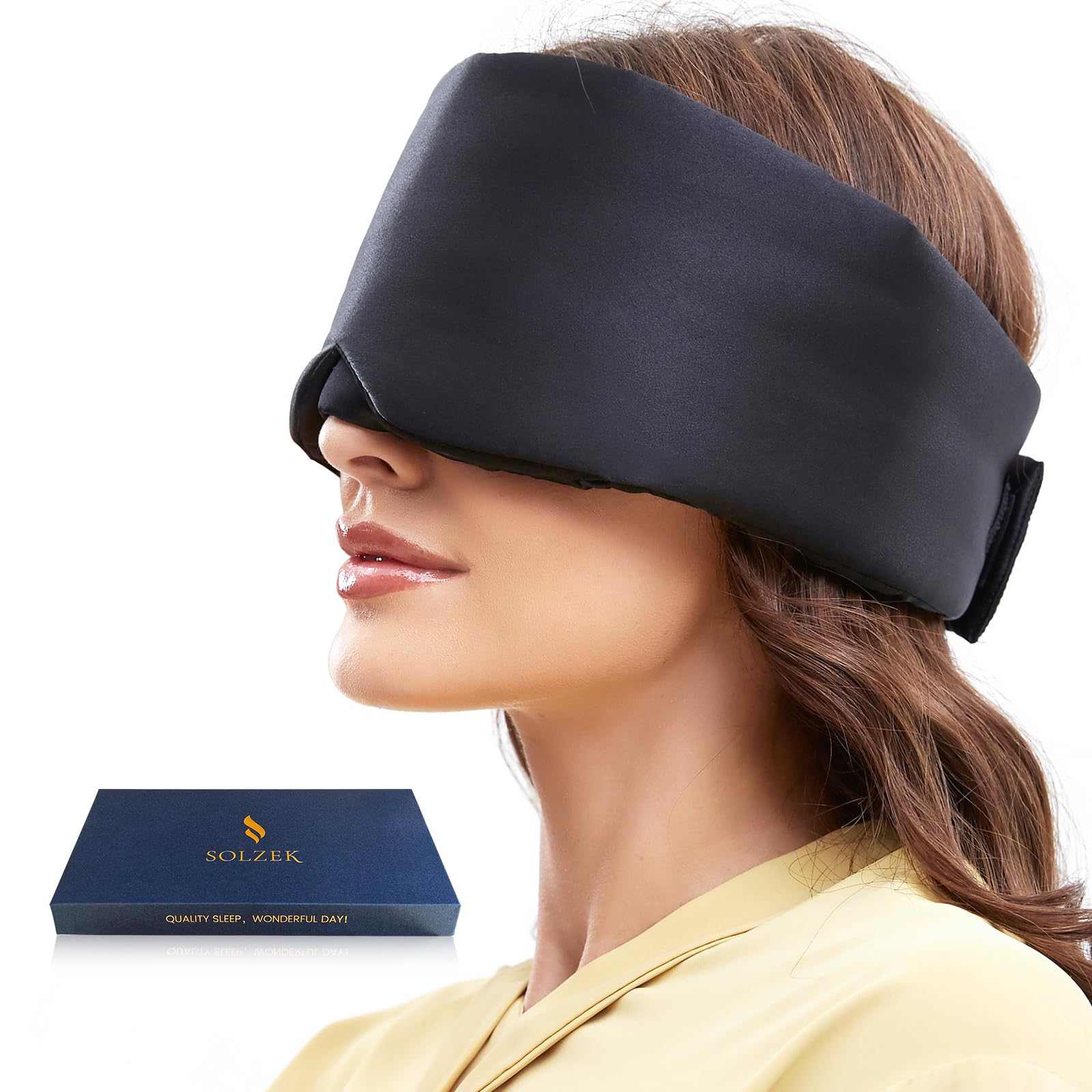 SOLZEK 100% silk blackout sleep mask in taupe with contoured nose and breathable fabric