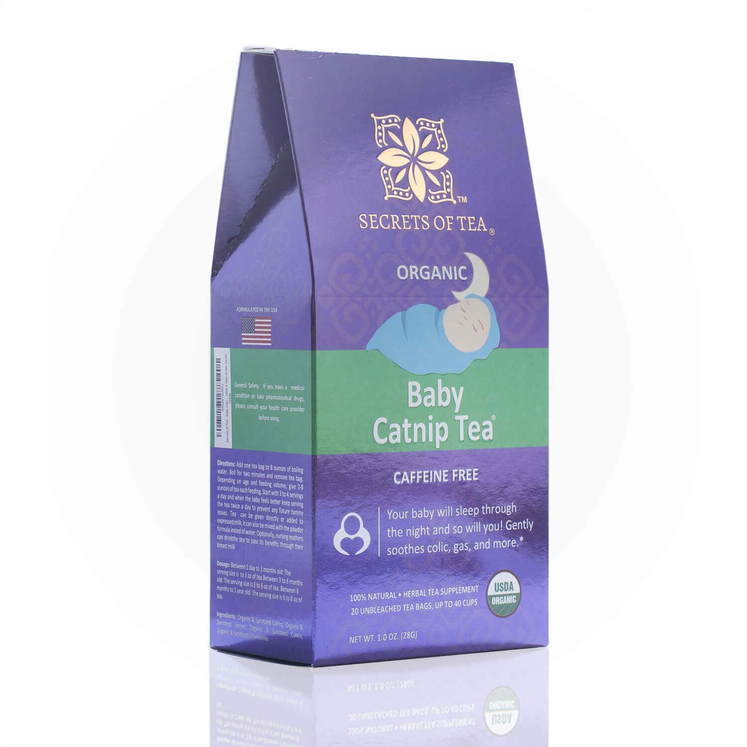 Secrets Of Tea Catnip Colic Tea Colic Reliever Gas Acid Reflux Relief - Natural USDA Organic Caffeine Free Herbal Colic Tea for Babies and Newborns - 20 Count(1 Pack)