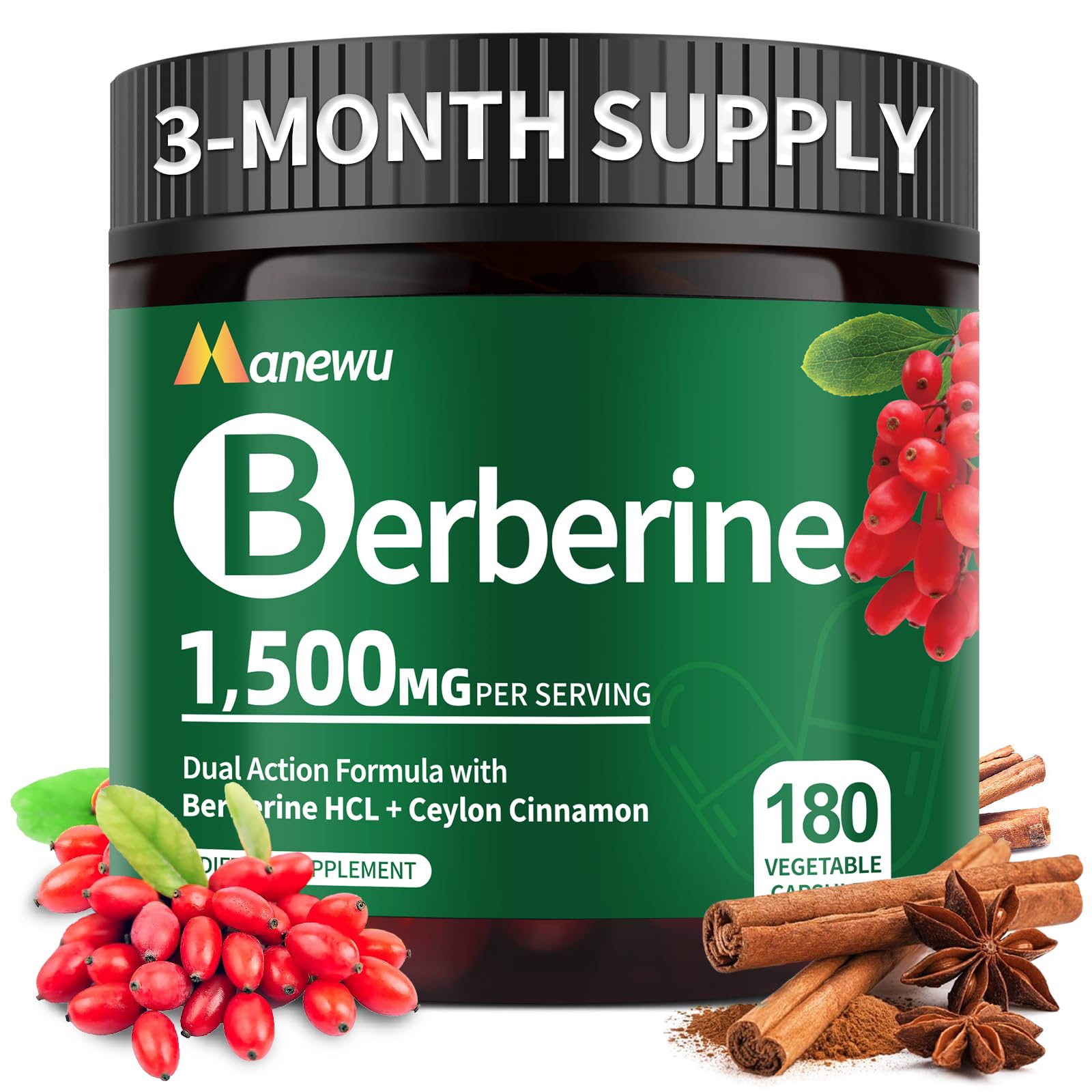 Berberine 1500mg with Ceylon Cinnamon — 180 Capsules