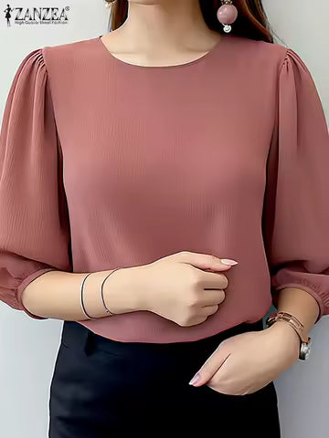 Women's Crinkled Texture Puff Sleeve Blouse