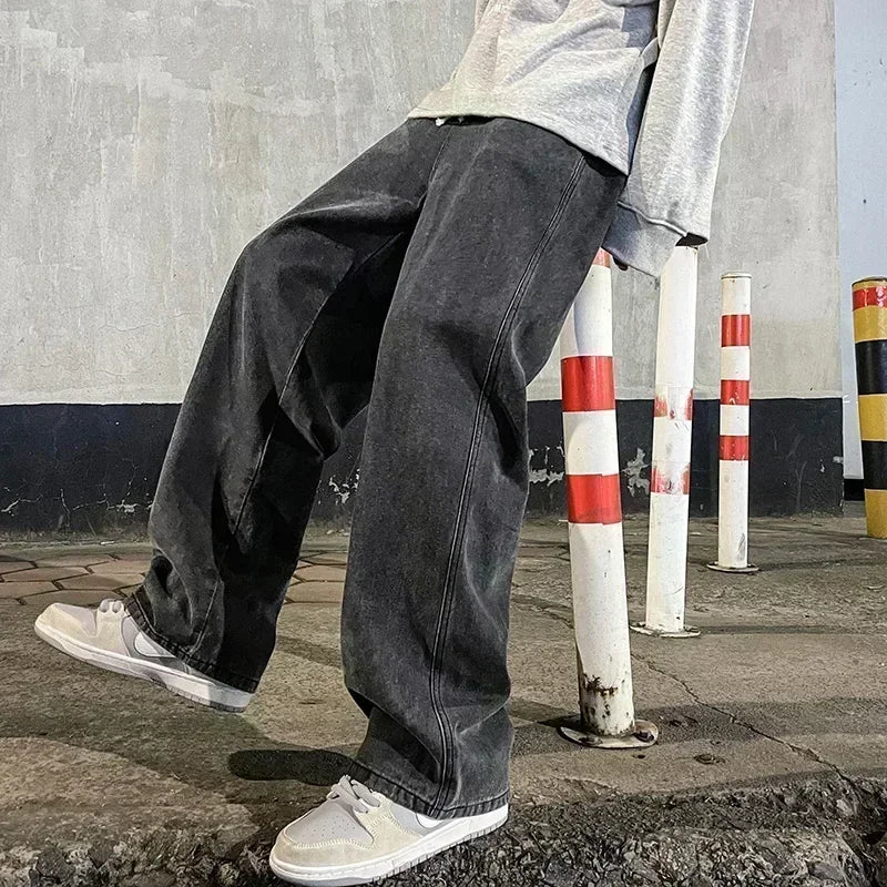 Streetwear Baggy Jeans — Wide-Leg Denim Trousers, Harajuku Style
