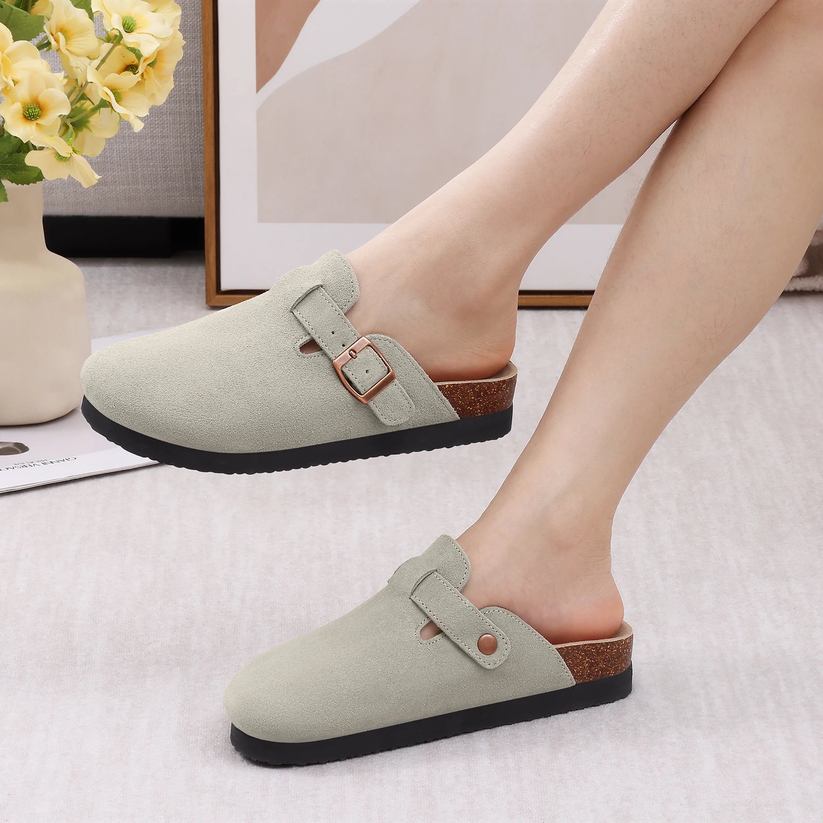 Men's Suede Cork Slip-On Mules