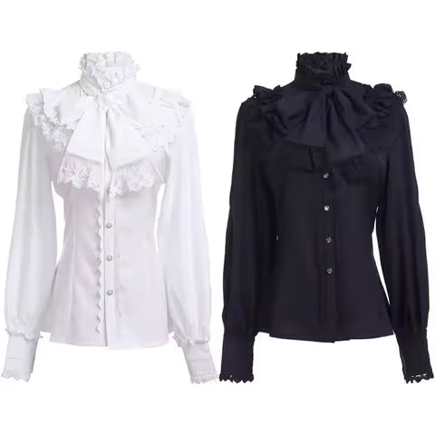 Women's Vintage Ruffle Collar Fitted Shirt