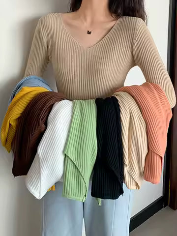 Women's Ribbed Knit Long-Sleeve Pullover