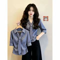 Women's Striped Polo Collar Blouse