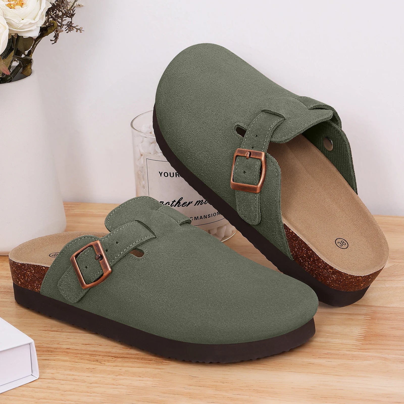 Men's Suede Cork Slip-On Mules