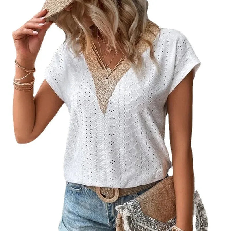 Women's V-Neck Lace Batwing Top