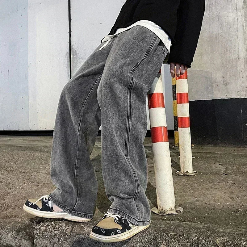 Streetwear Baggy Jeans — Wide-Leg Denim Trousers, Harajuku Style
