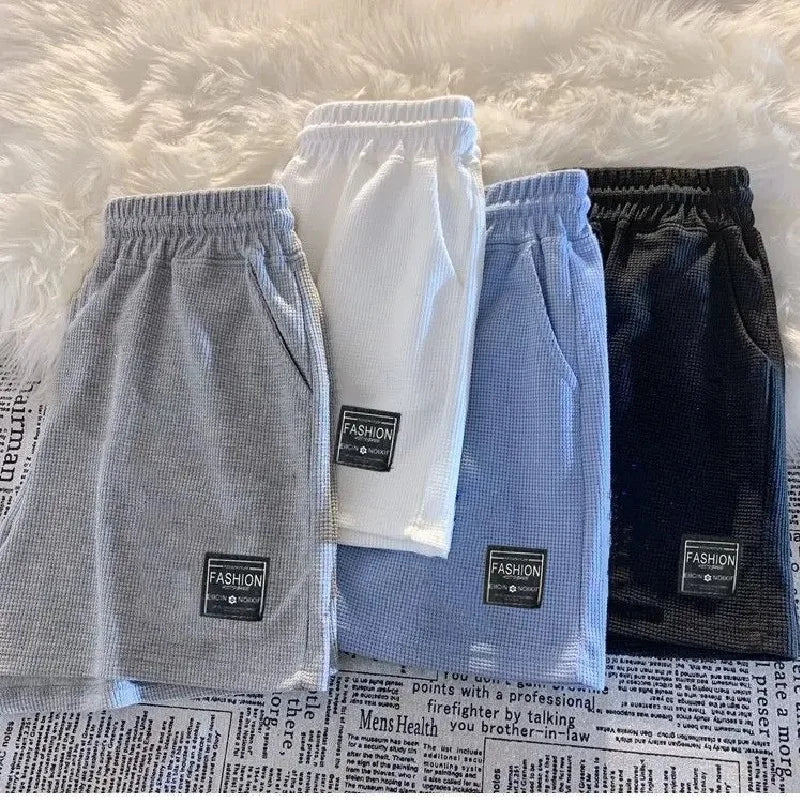 Women's soft waffle-knit leisure shorts with loose casual fit