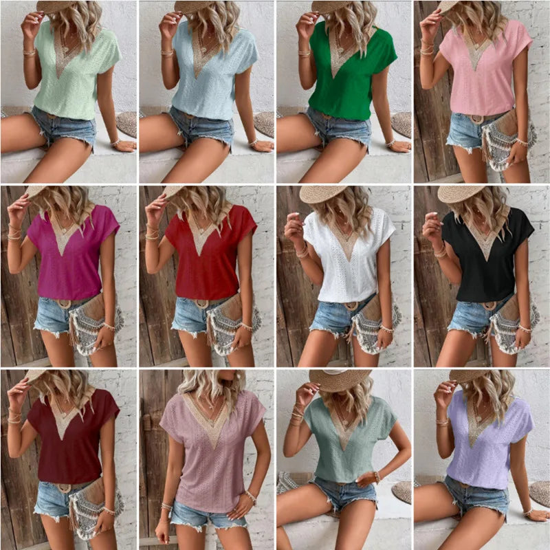 Women's V-Neck Lace Batwing Top