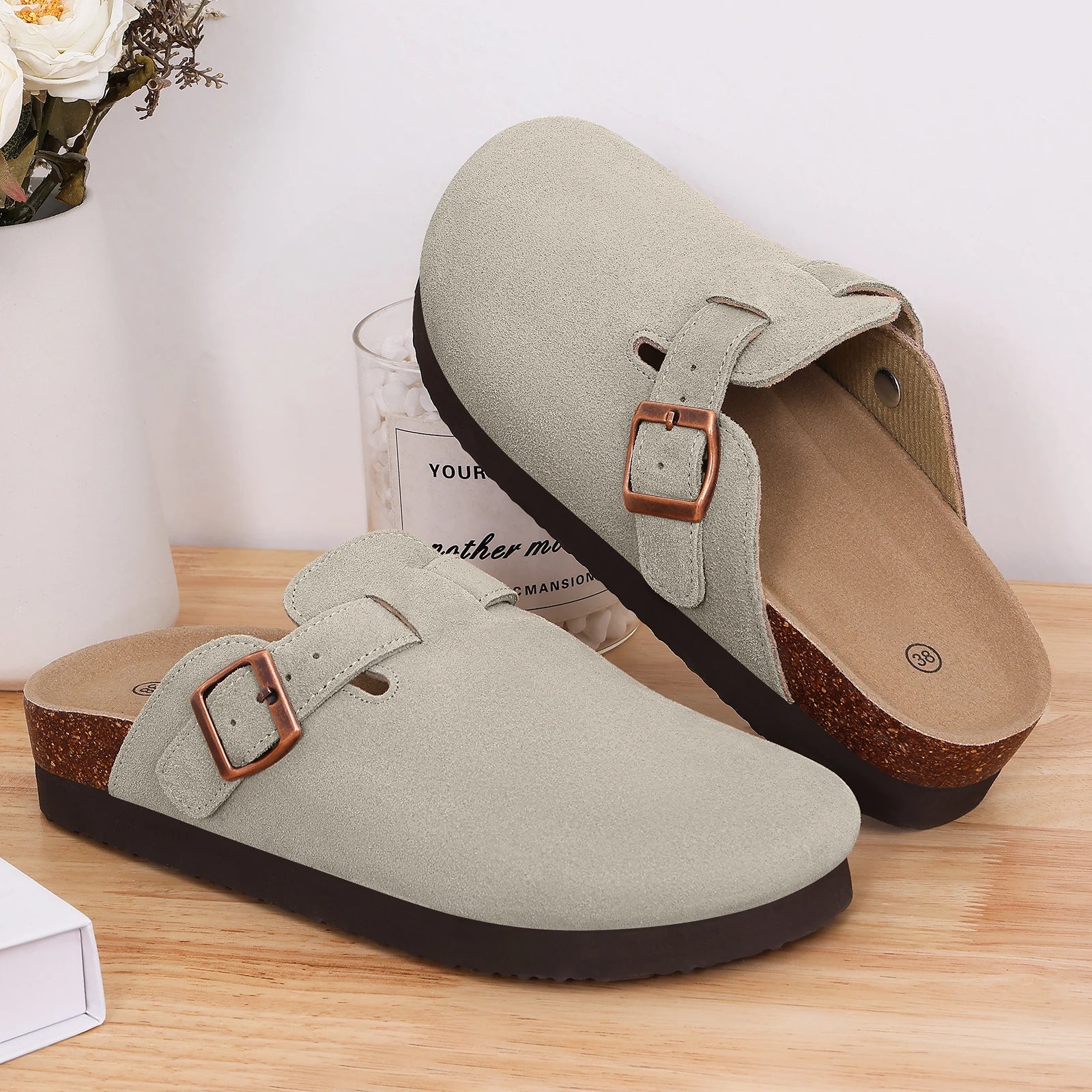 Men's Suede Cork Slip-On Mules
