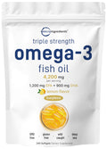 Micro Ingredients Triple Strength Omega 3 Fish Oil Supplements 4200mg Per Serving 240 Softgels – Lemon Flavored – Burpless | EPA 1200mg + DHA 900mg | Deep Sea Fish.