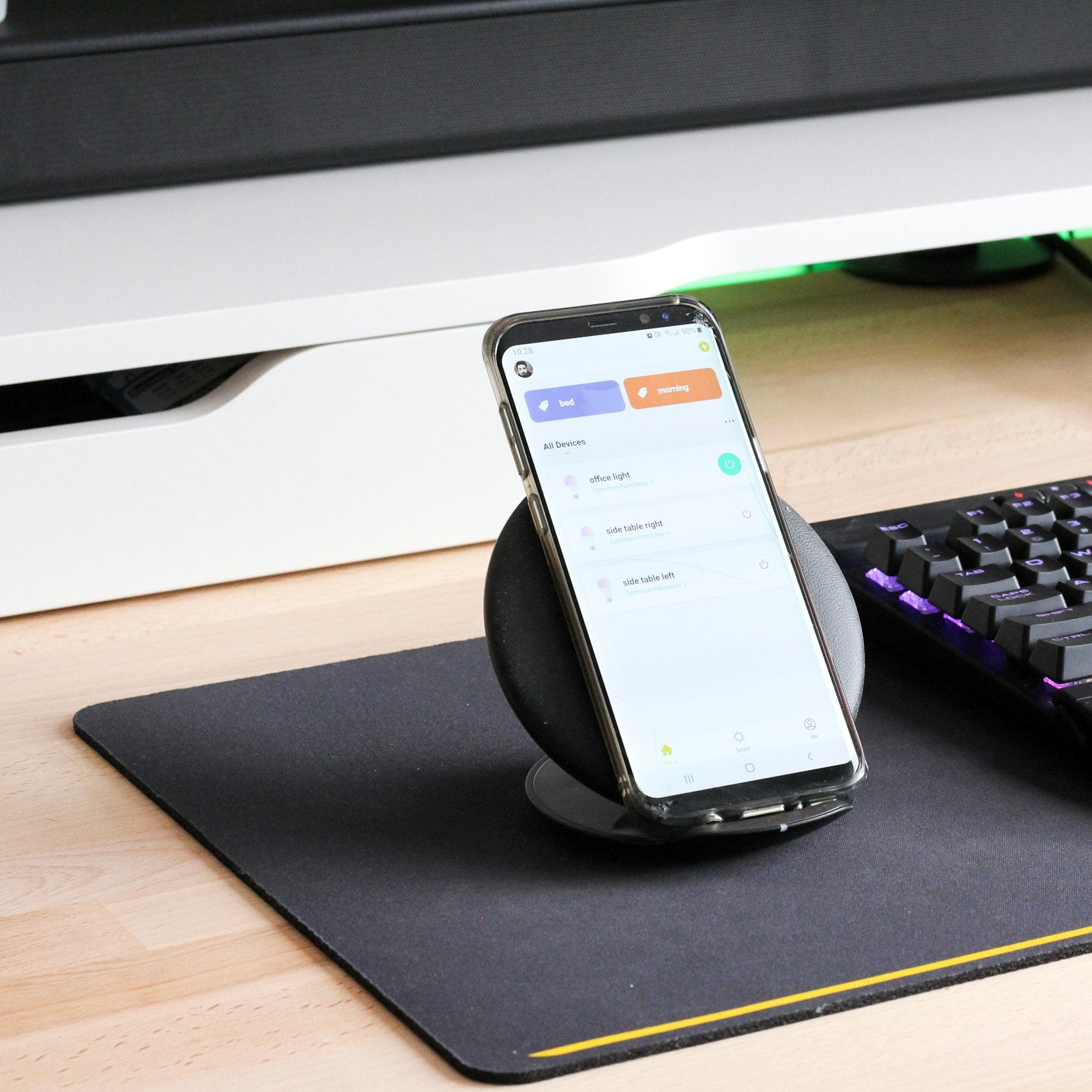Phone on magnetic wireless charging stand
